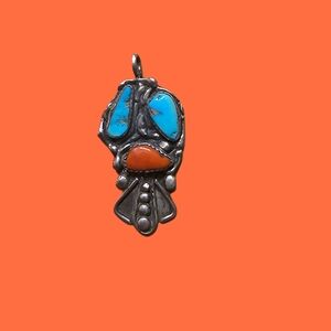 Vintage Navajo Silver Necklace with Turquoise and Orange Stones 💎📿🧡